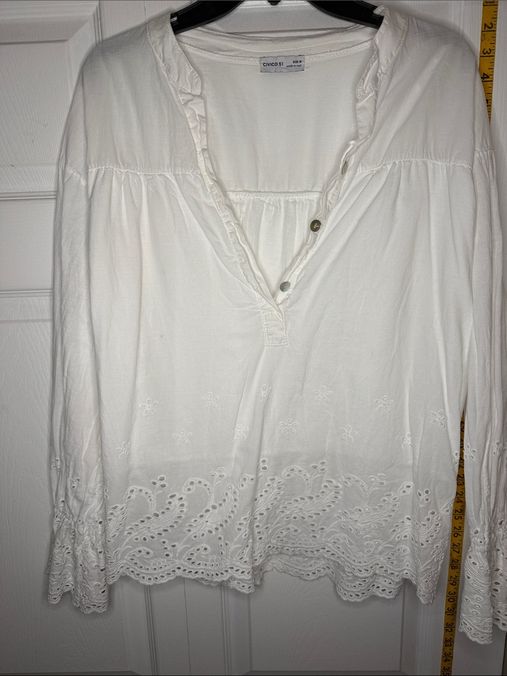 White Eyelet Hem Peasant Blouse